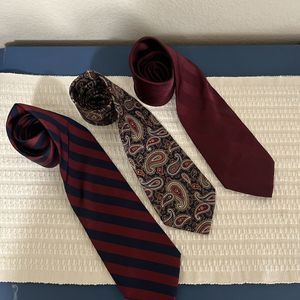 Mixed Lot of 3 Men's BROOKS BROTHERS Pure Silk Ties Tie Red Blue Striped Paisley